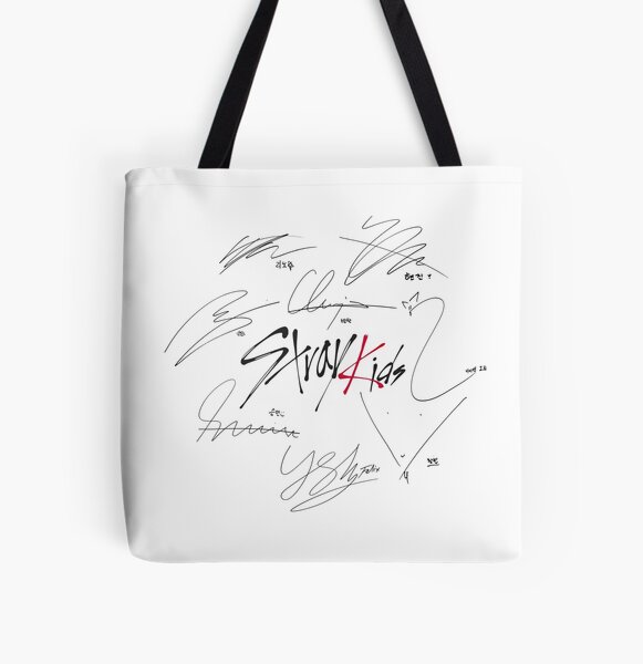 Stray Kids OT8 - Logo with Signatures (white) All Over Print Tote Bag RB1608 product Offical stray kids Merch