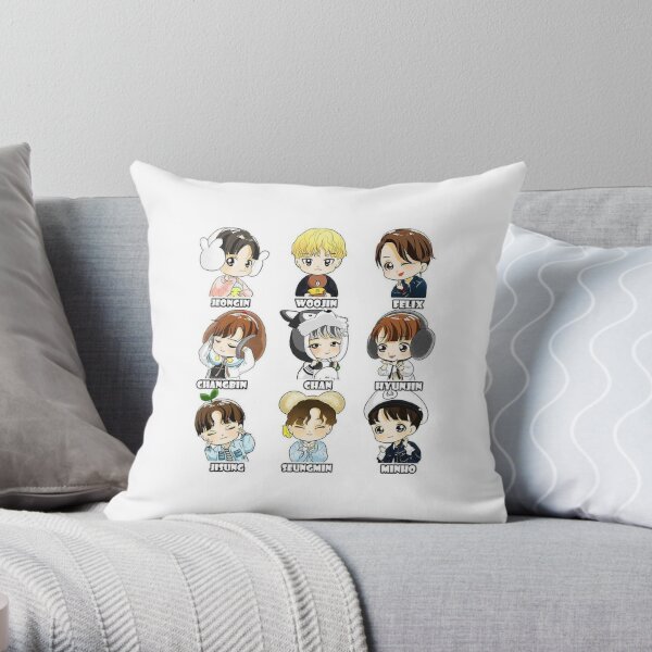 KPOP STRAY KIDS CHIBI ALL MEMBERS Throw Pillow RB1608 product Offical stray kids Merch